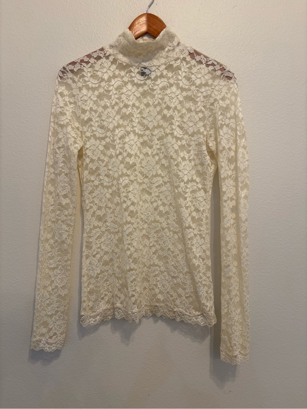 Vintage Moda Int, Cream Floral Lace Mock Neck Top / Fairy Grunge Long Sleeve (S)